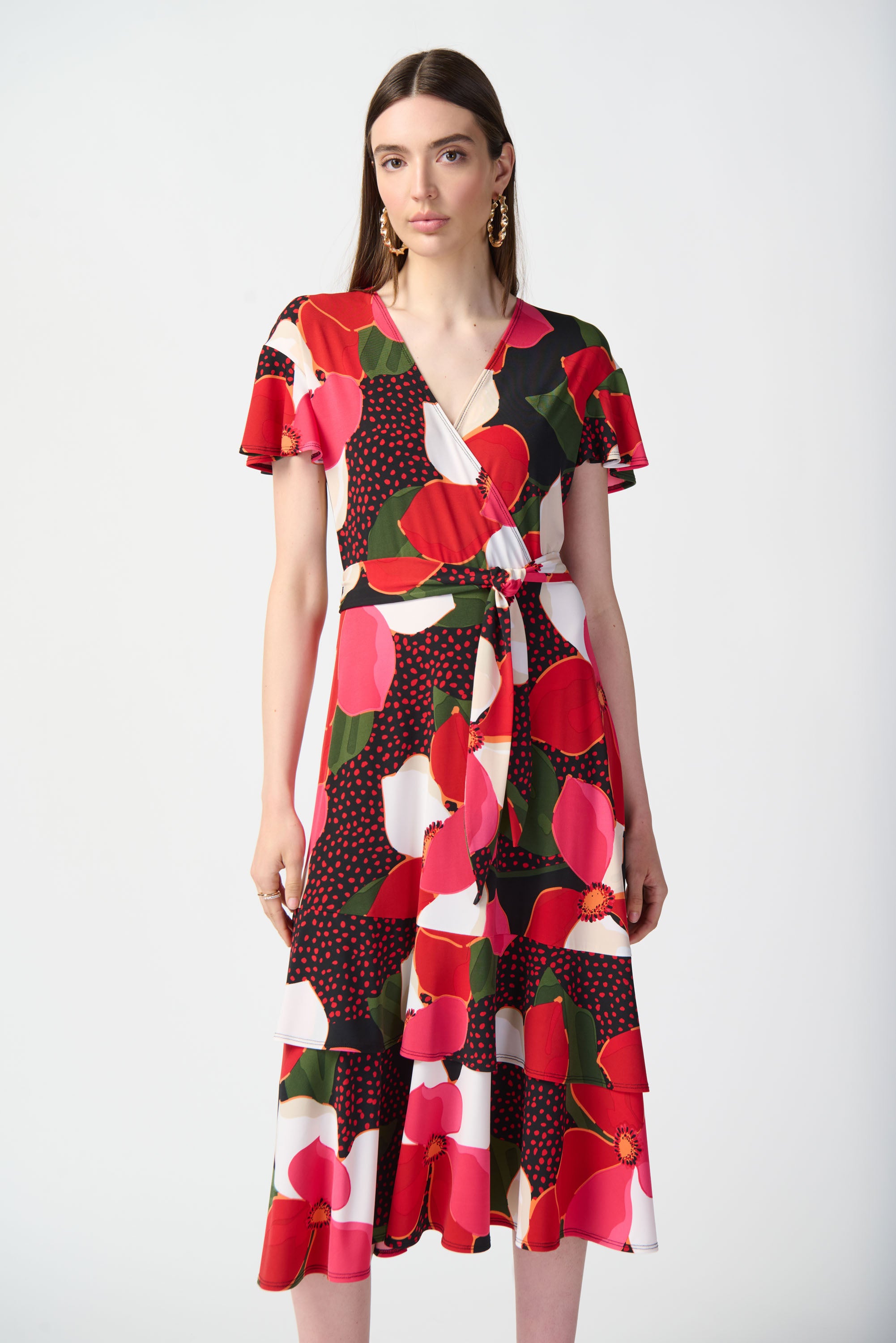 Joseph Ribkoff Floral V-neck Wrap Dress