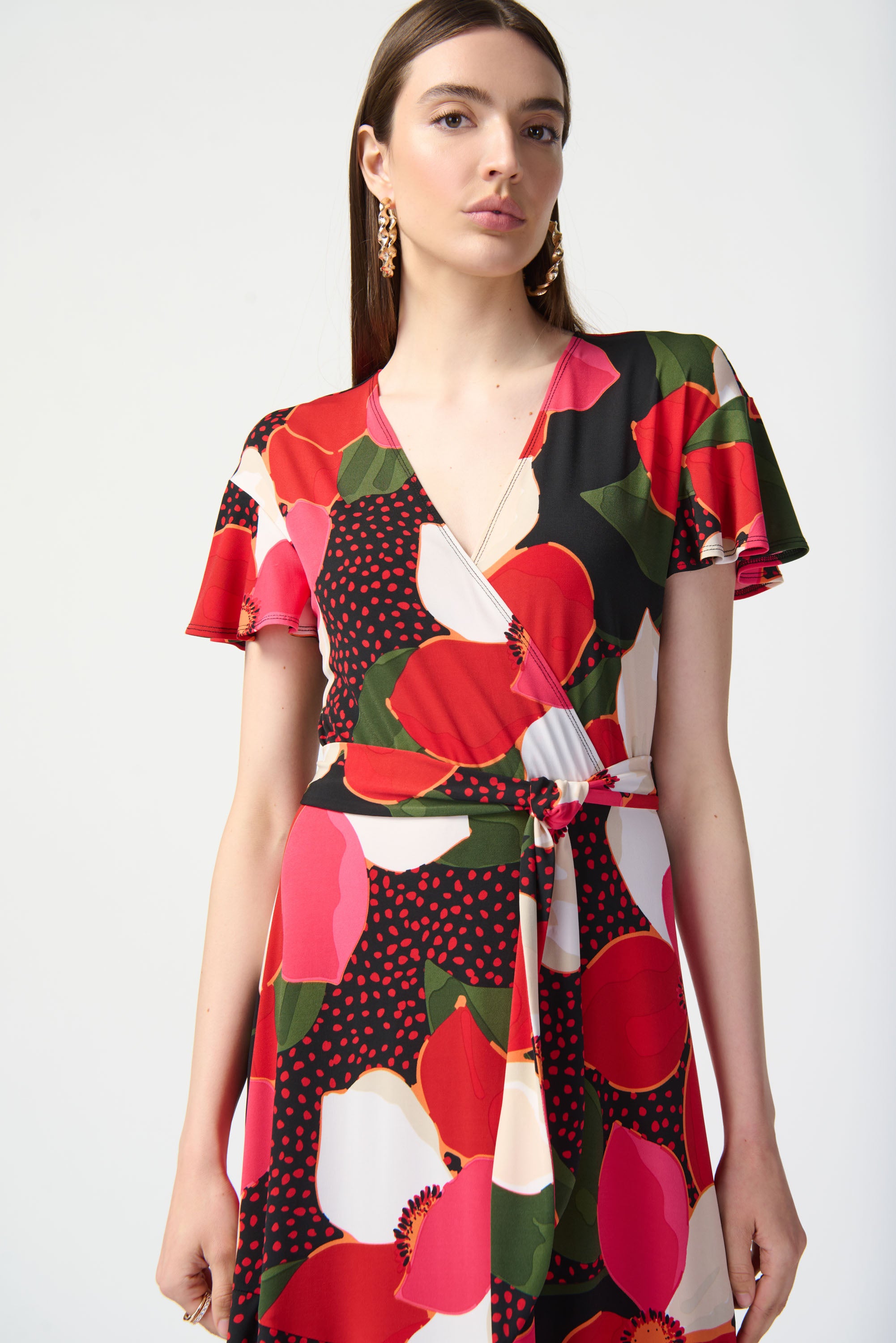 Joseph Ribkoff Floral V-neck Wrap Dress