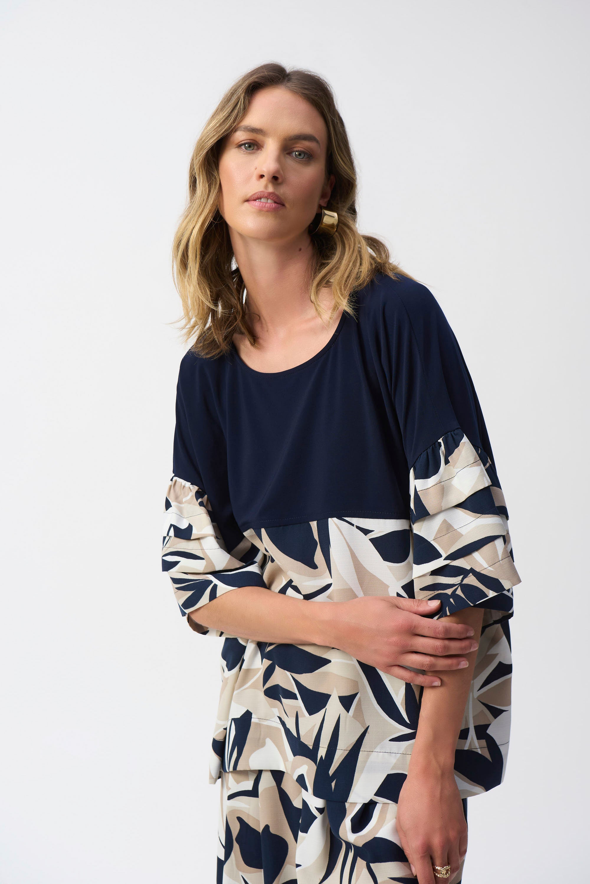 Joseph Ribkoff Silky Knit Tropical Print Boxy Top