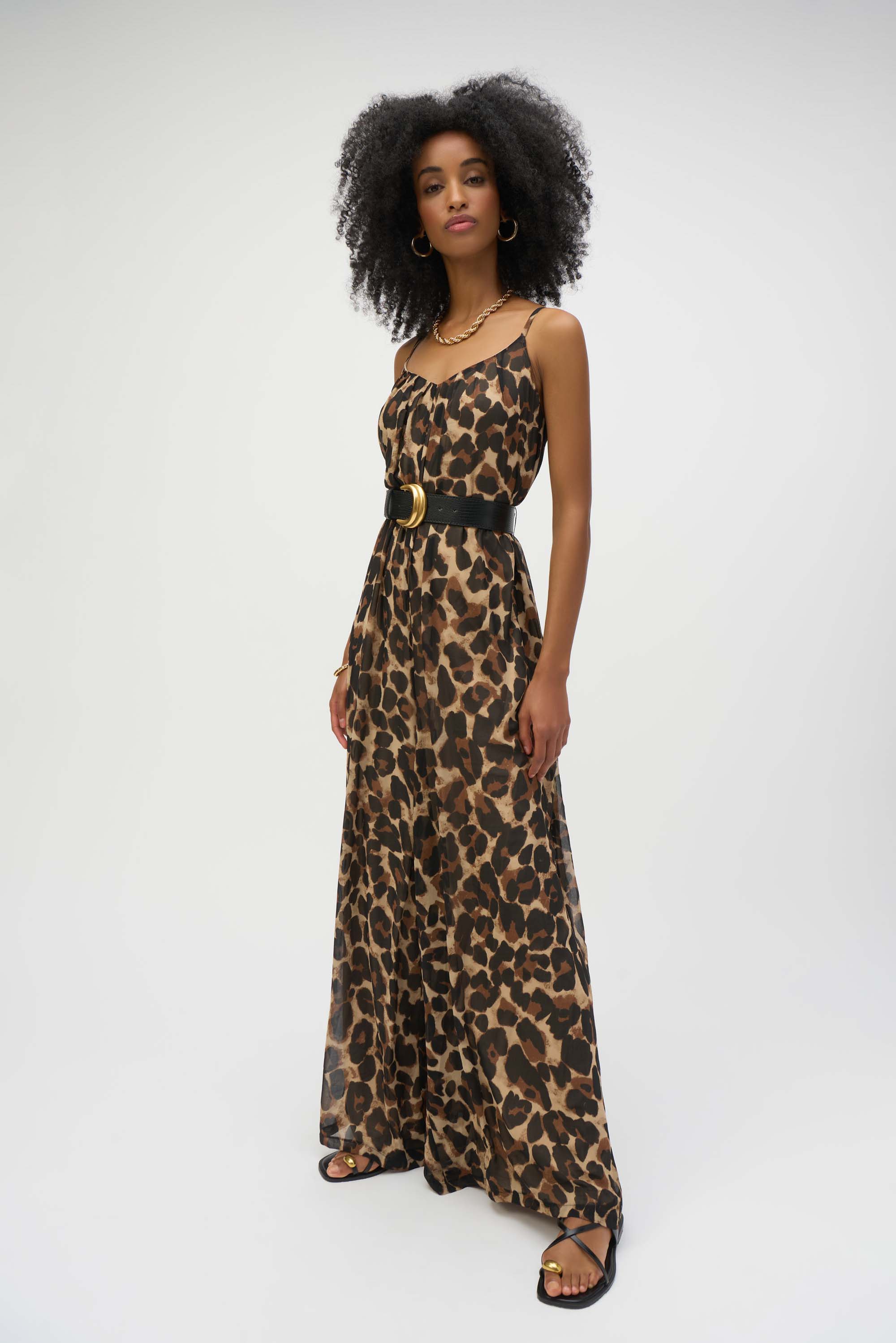 Joseph Ribkoff Chiffon Animal Print Wide Leg Jumpsuit Style