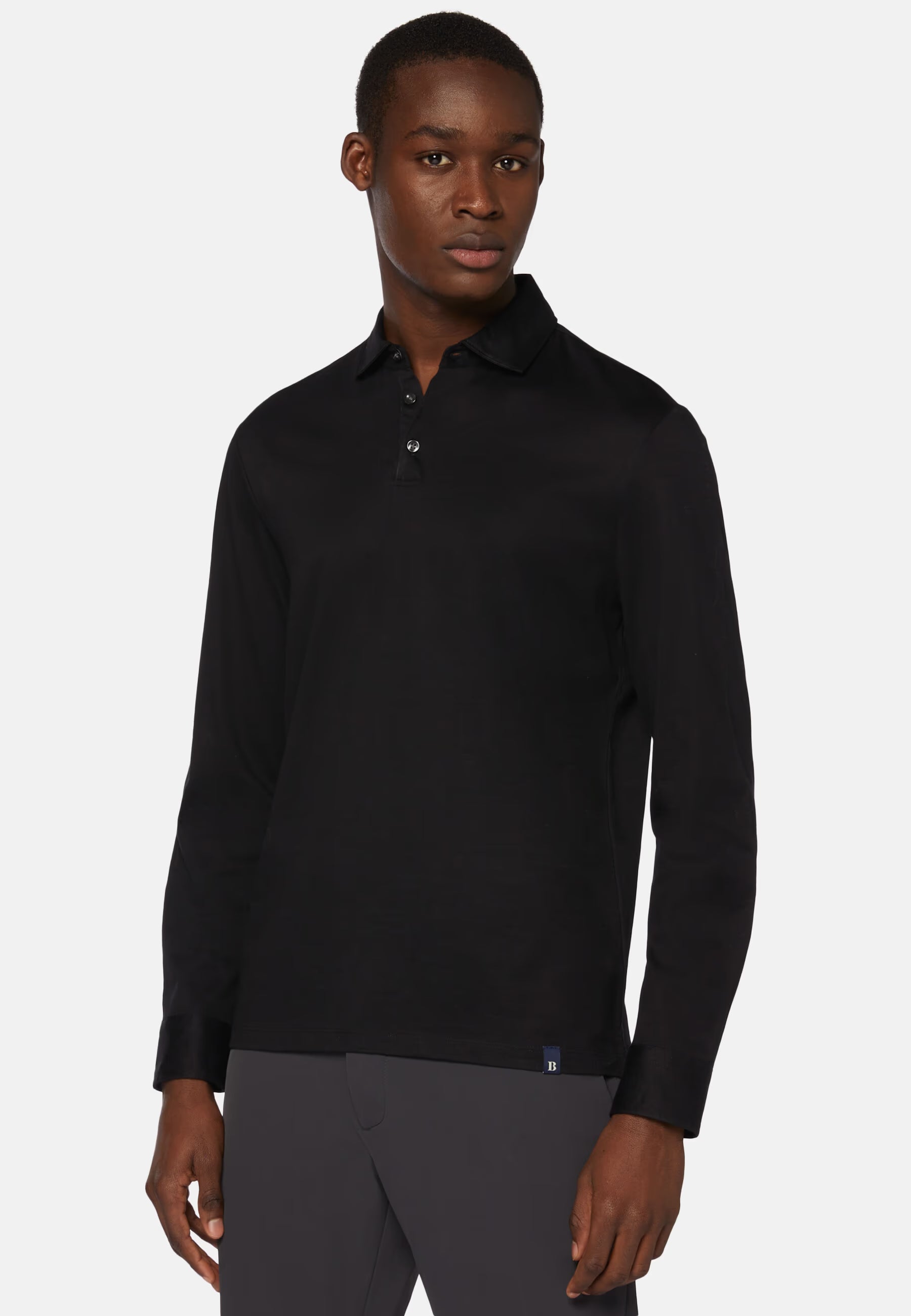 Boggi Long Sleeved Regular Fit Polo Shirt In Pima Cotton Jersey