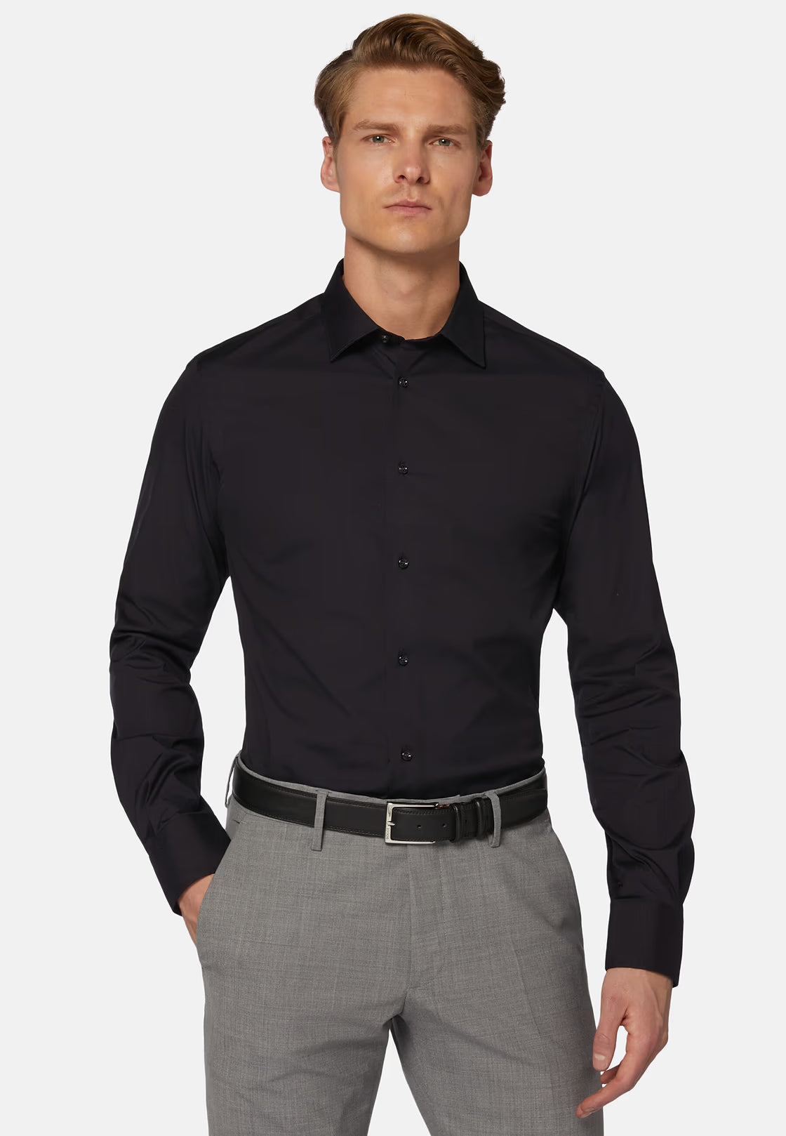 Boggi Slim Fit Navy Shirt in Stretch Cotton