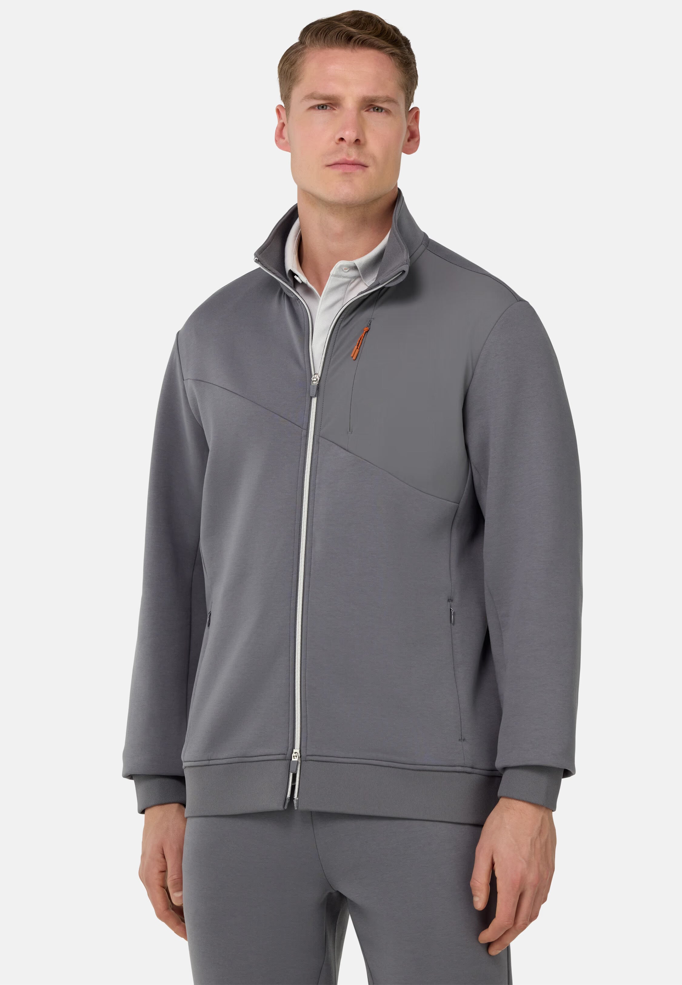 Boggi Full-Zip Hoodie In Lightweight Cotton Blend Scuba