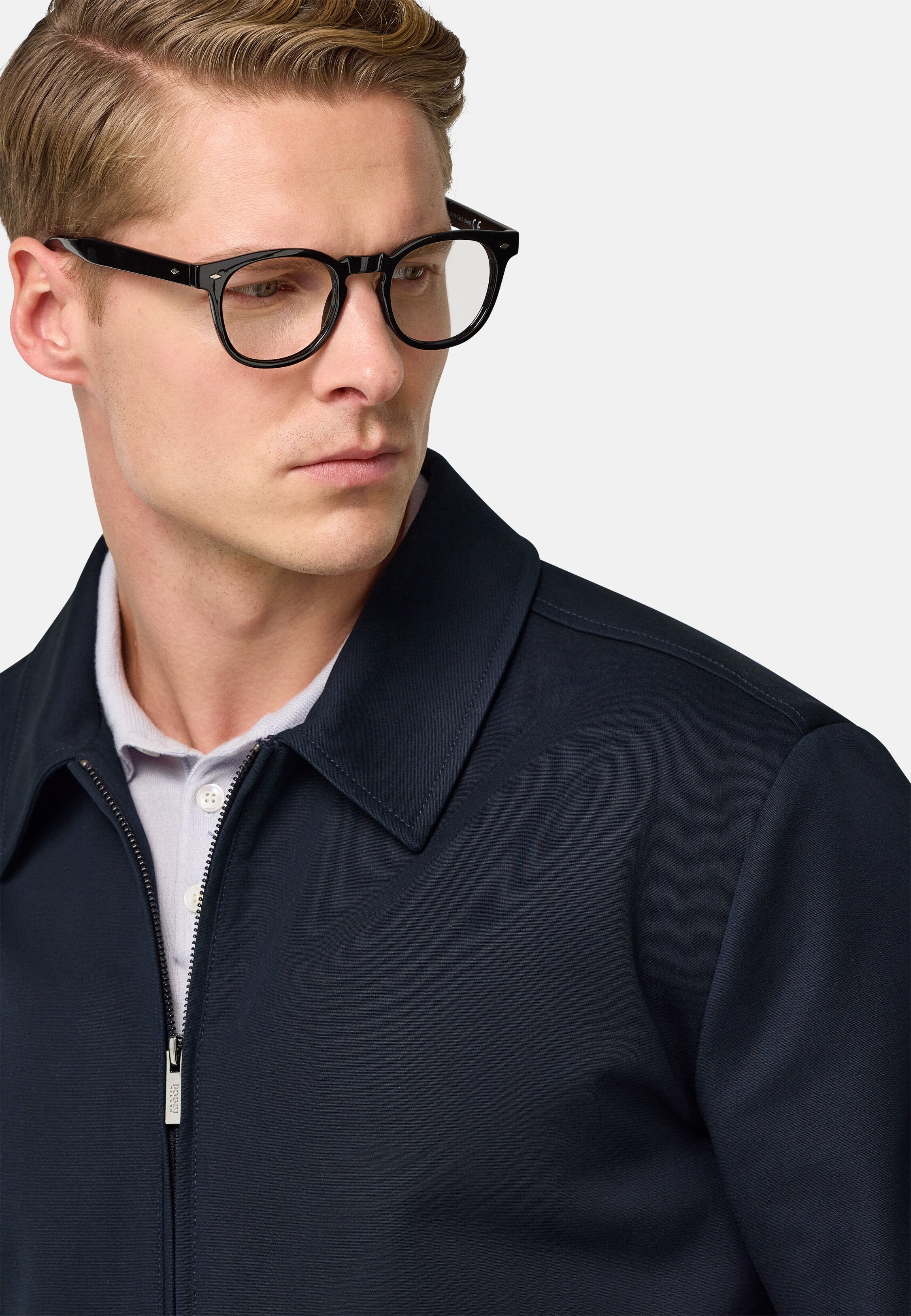 Boggi Stretch Cotton Bomber Jacket with a Shirt Collar