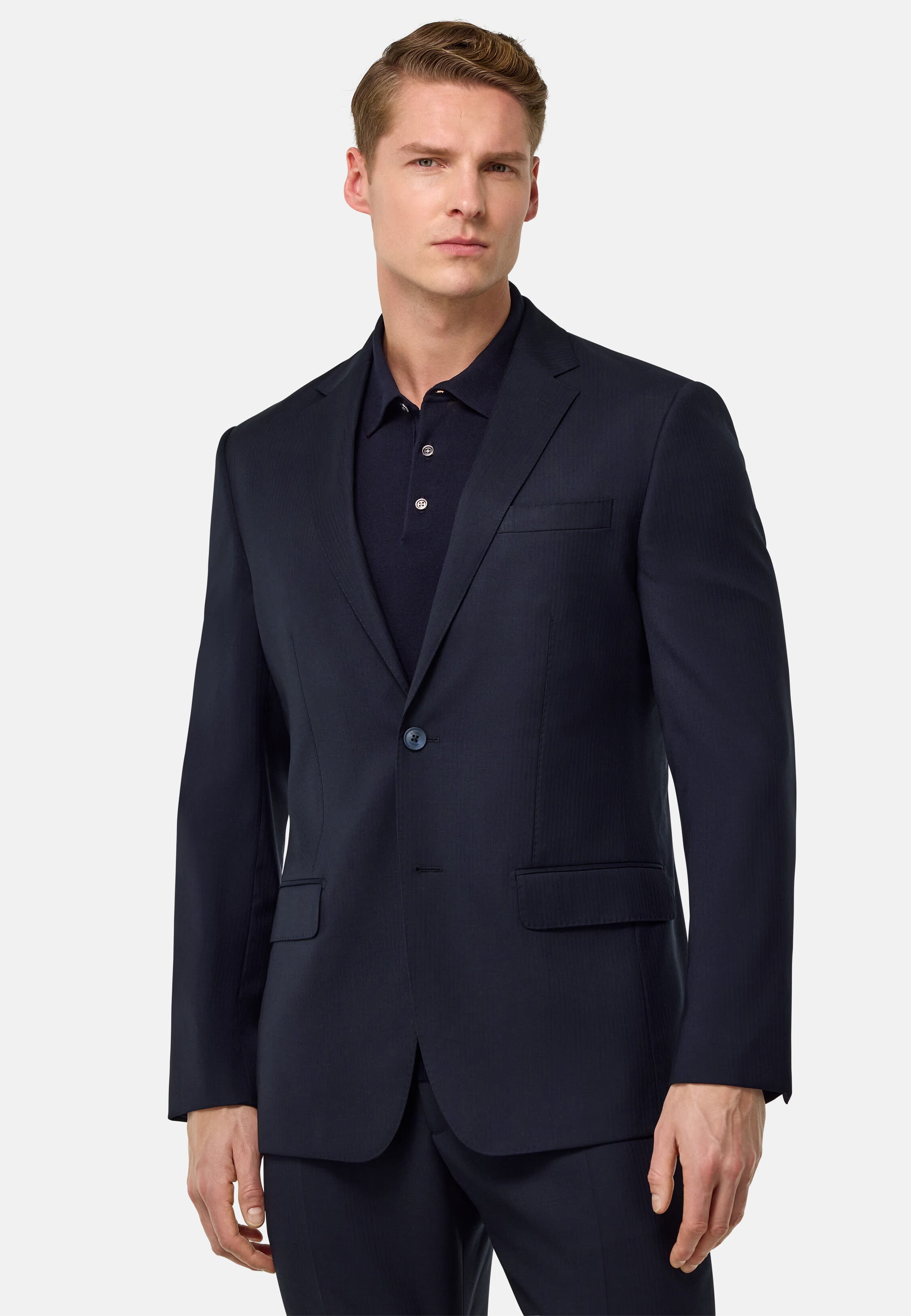 Boggi Micro Herringbone Suit in Stretch Pure Wool