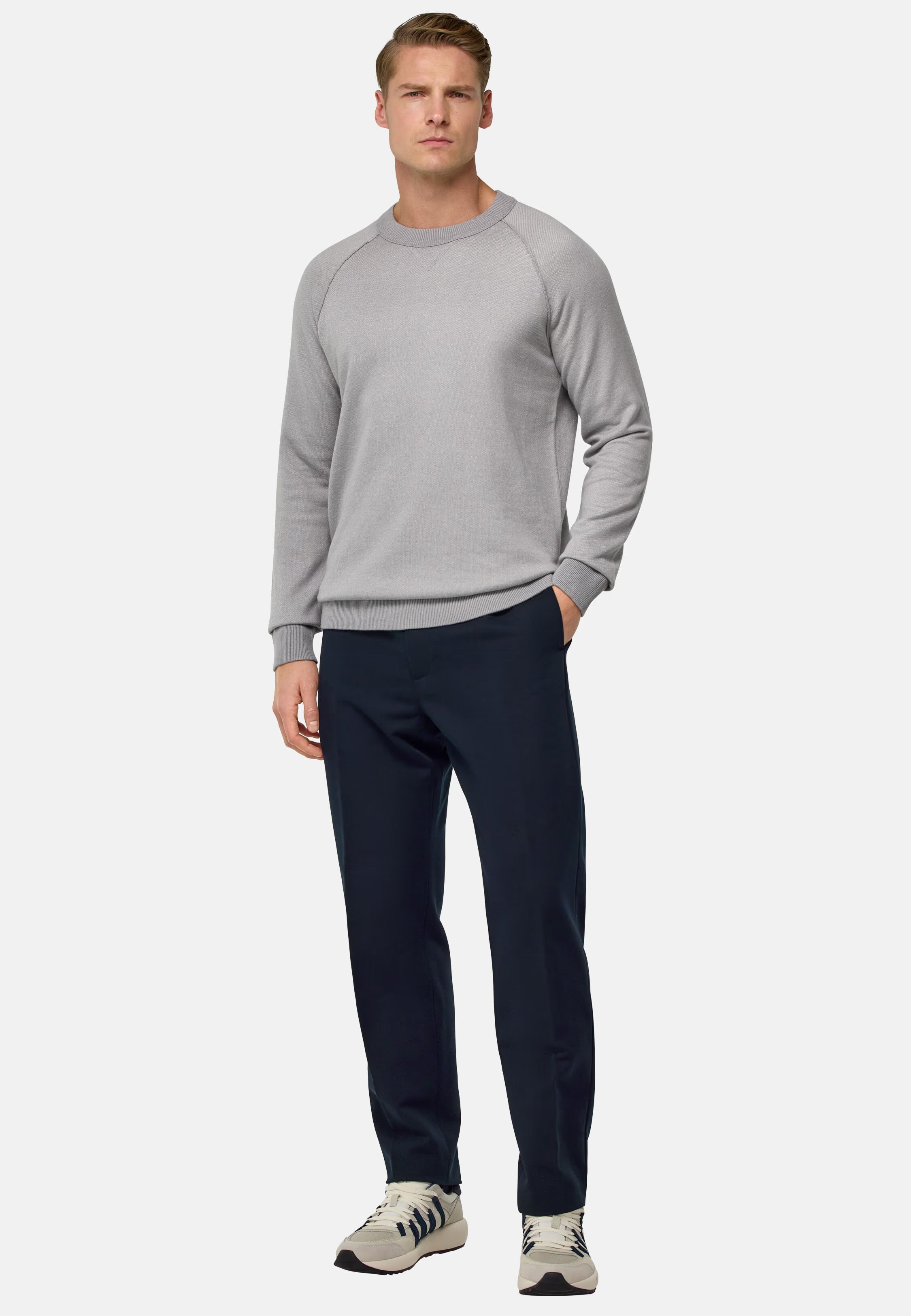 Boggi Stretch Cotton Trousers - Navy Blue