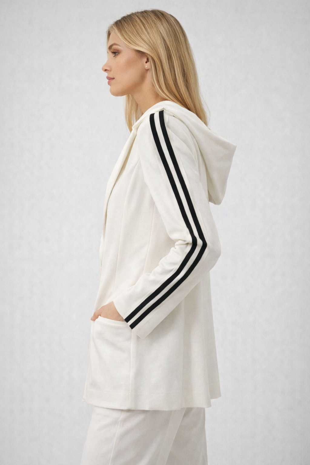 Chiara Bruni Bianca Striped Hooded Blazer